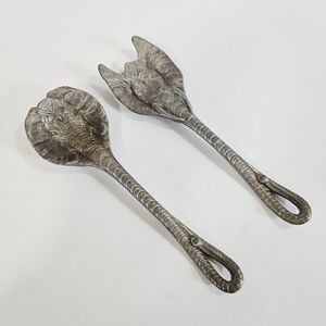 Vintage Arthur Court Signed Aluminum Elephant Themed Salad Serving Set Utensils